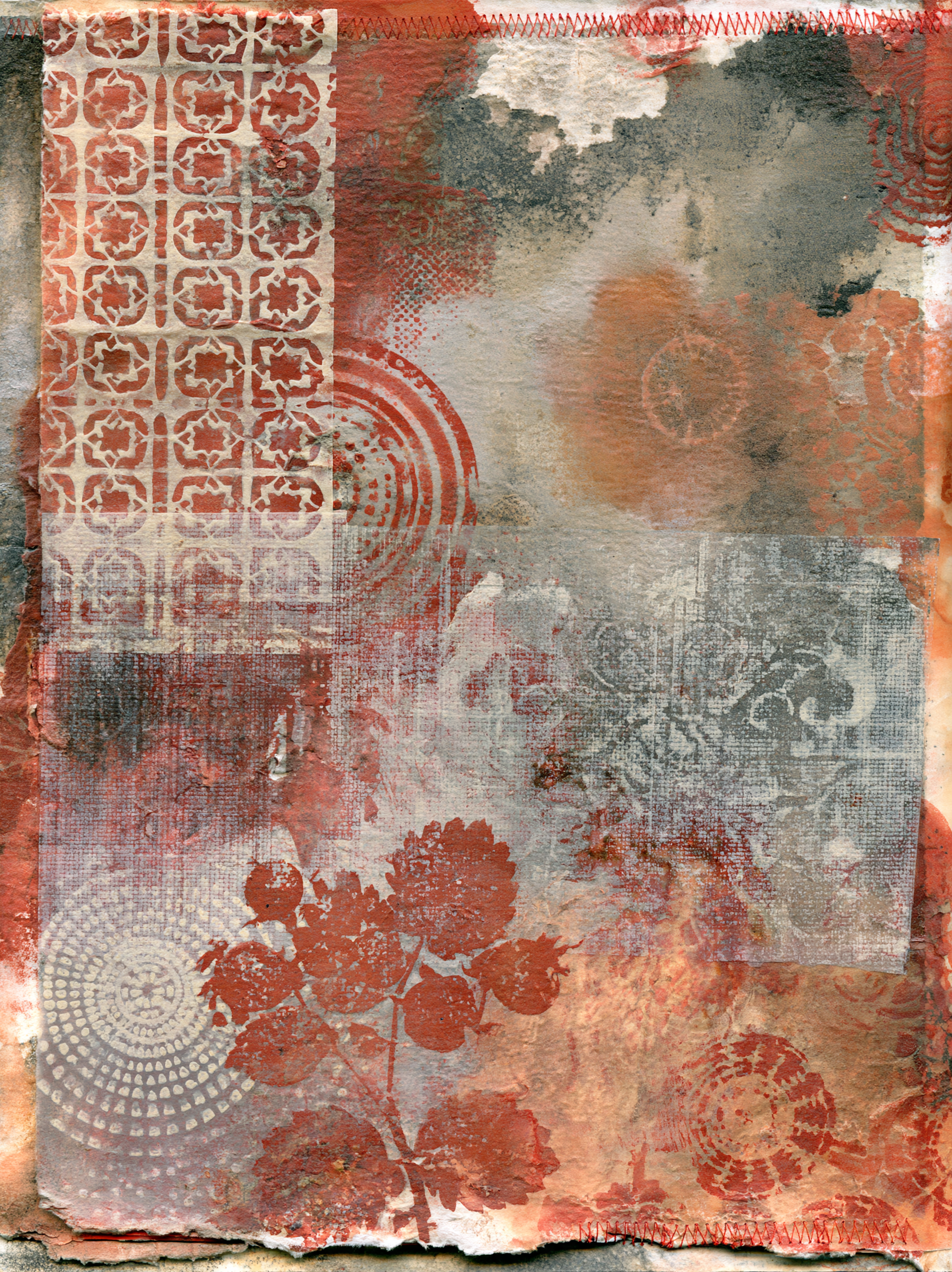 An art journal, mixed media paper of stencils, gel prints... - alternate