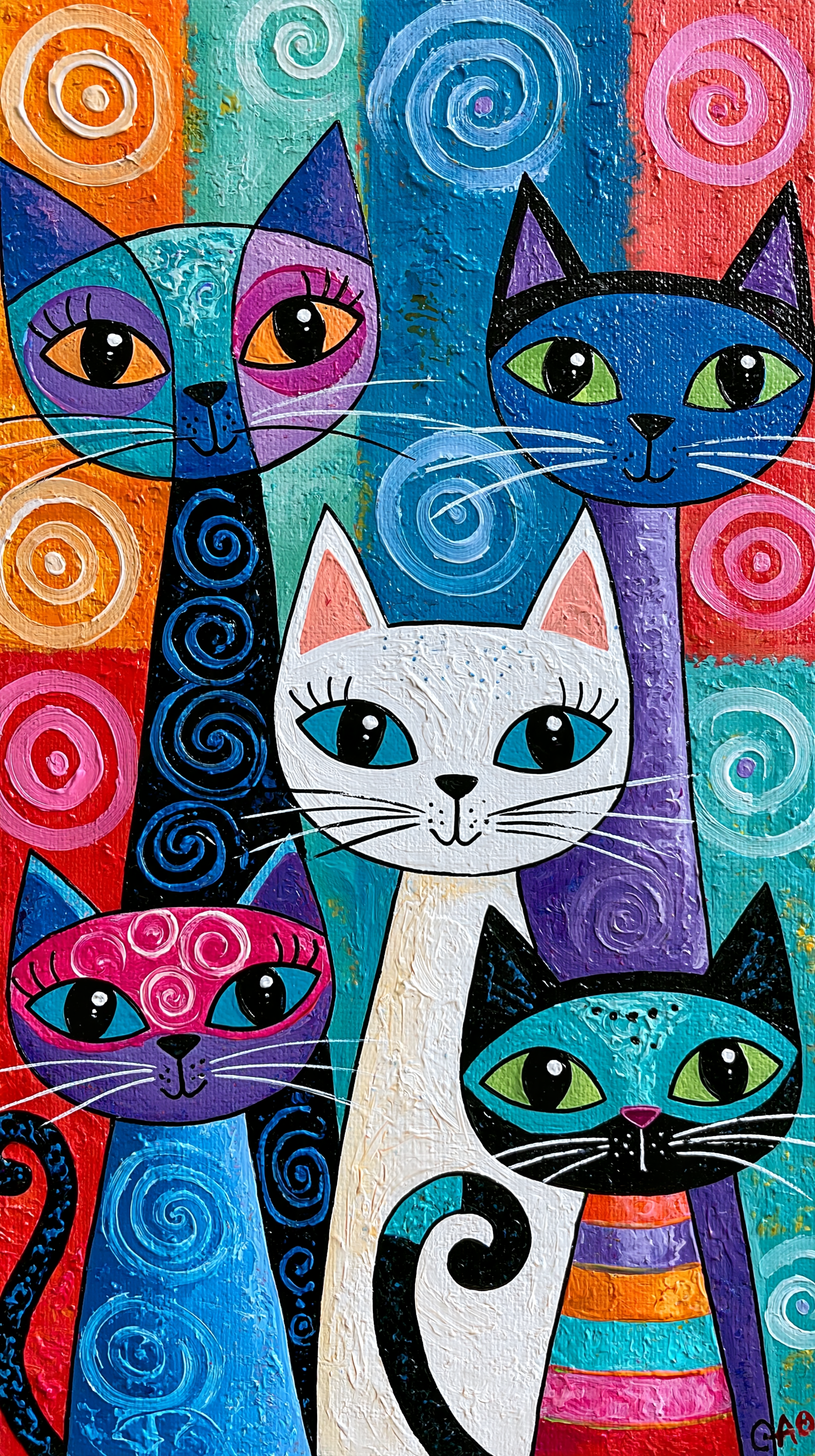 cats in the style of Gustav Klimt
