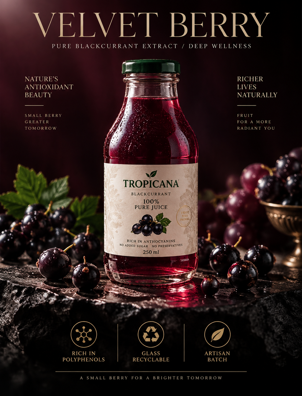 沙龙级深红花青素 — TROPICANA 纯正黑加仑葡萄原汁（250ml 玻璃瓶） # -------------...