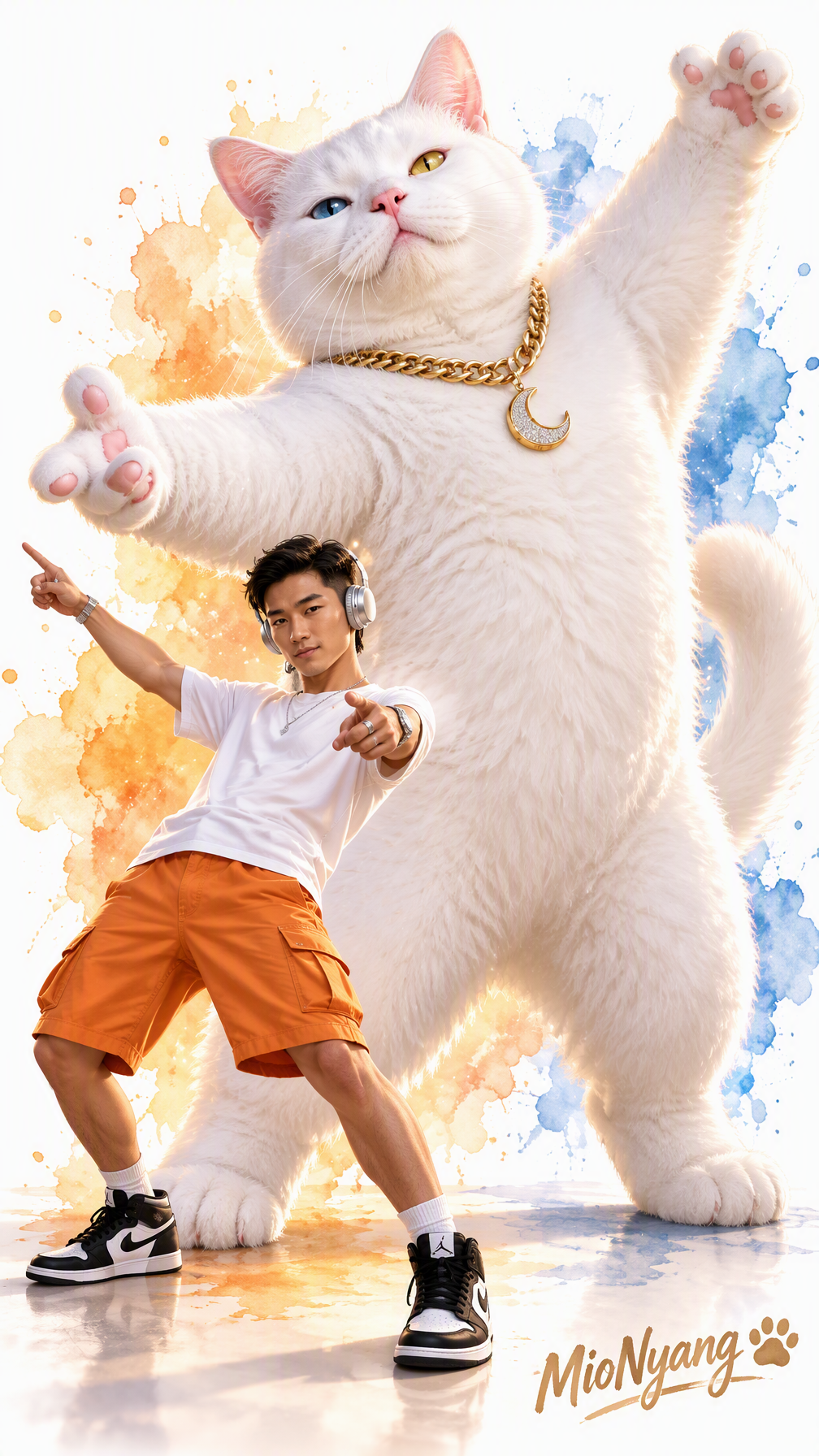A dynamic image featuring a giant anthropomorphic white o...