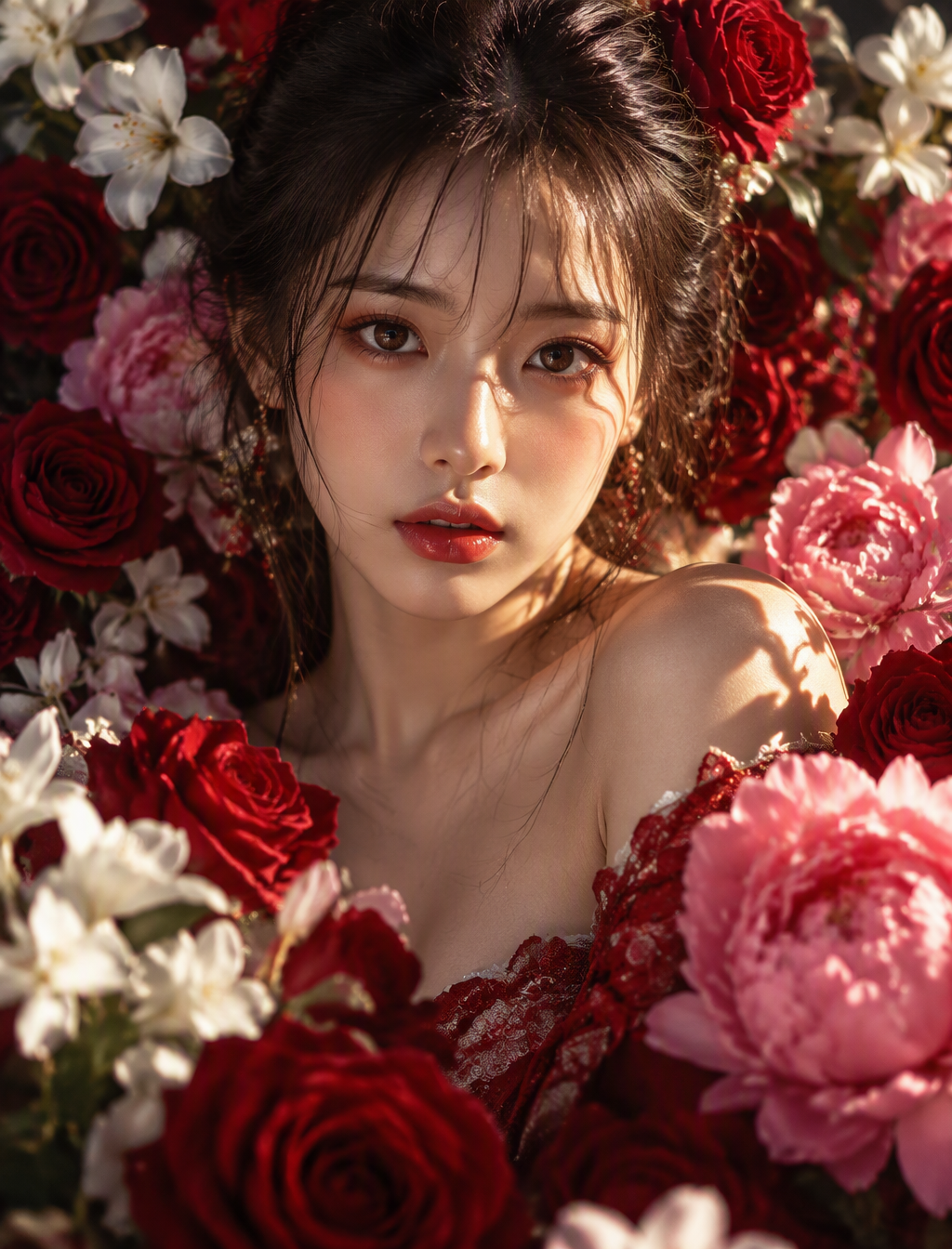 Beautiful Japanese girl, composed her upper body and look...