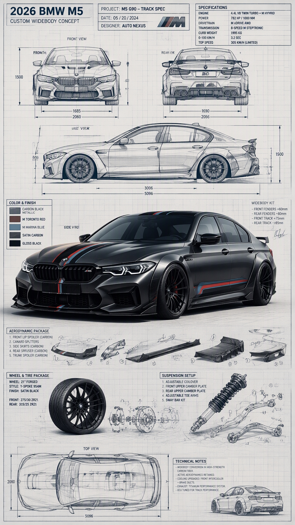 Highly detailed technical blueprint sketch and realistic ...
