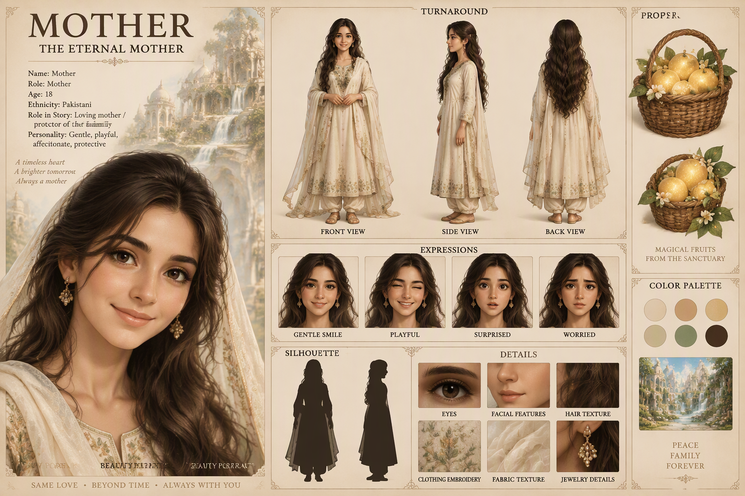 Create a professional high-end CHARACTER REFERENCE SHEET ...