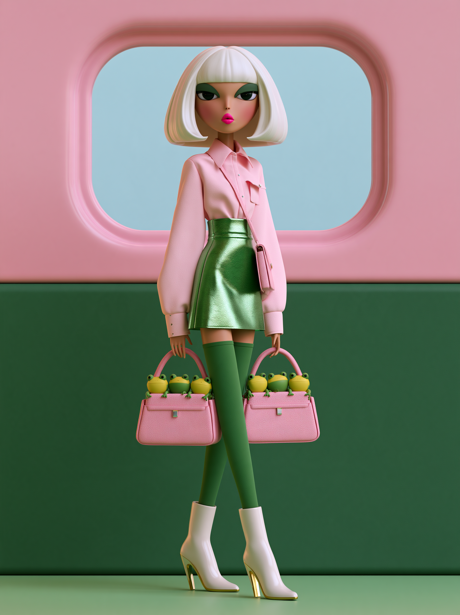a full length 3d render of a stylized female figure in a ...