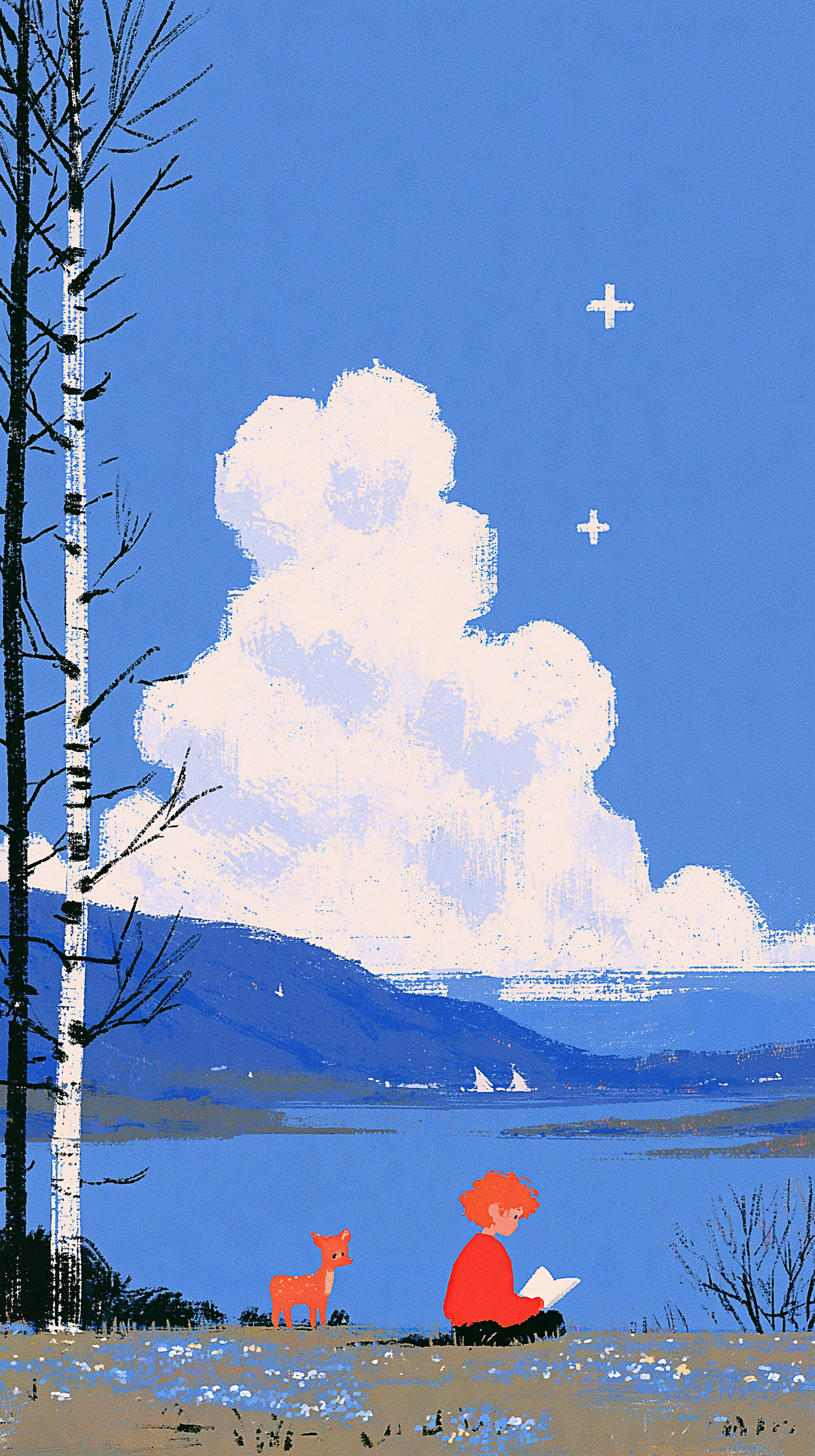 a woman reading a book by a lake