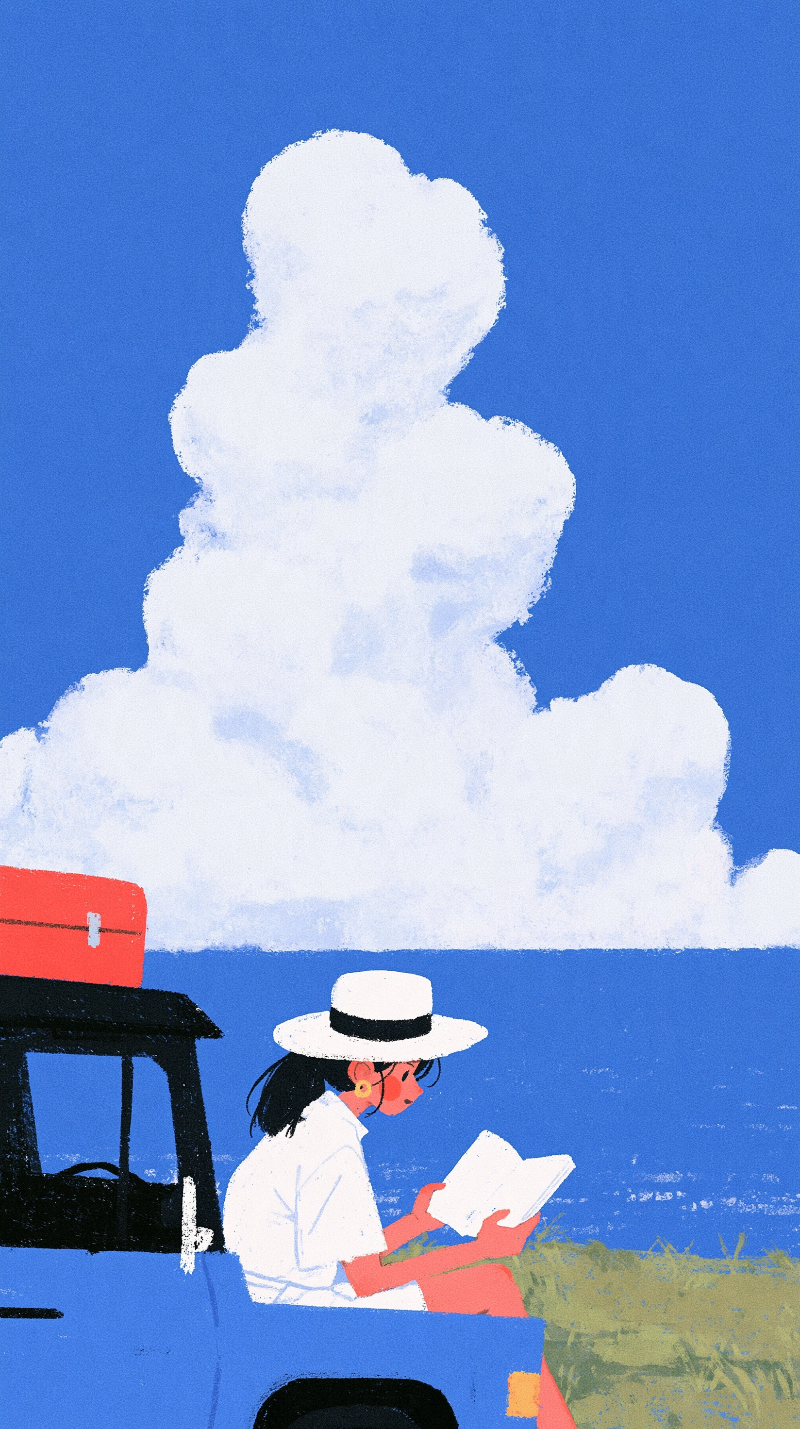 a woman reading a book by a lake - alternate