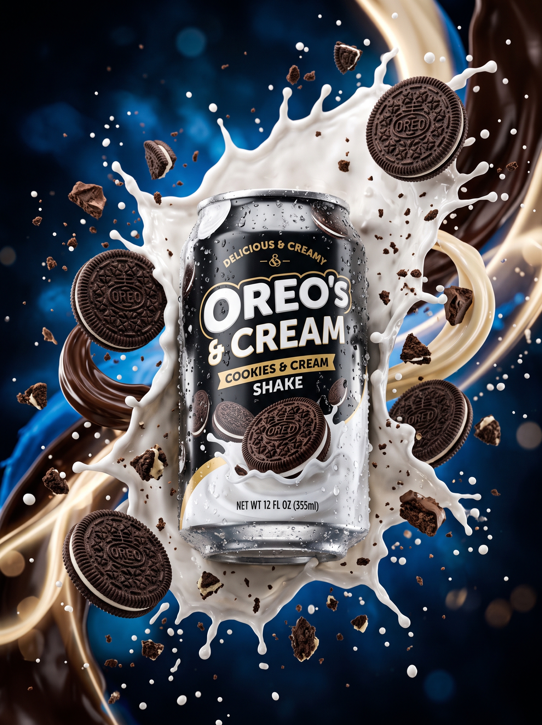Hyper-realistic product advertisement of a cookies-and-cr...