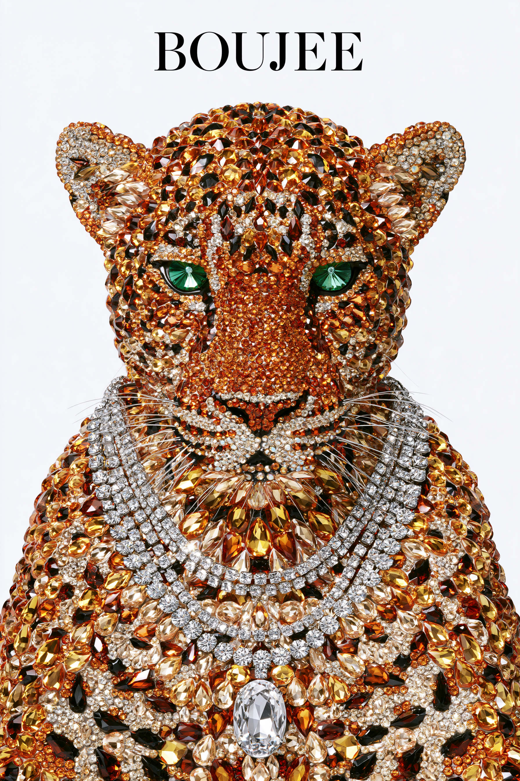 a solid white background featuring a stylized leopard fac...