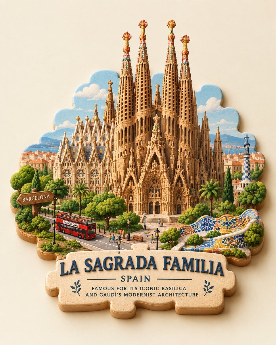 Create a charming 3D puzzle-piece travel scene of [City],... - alternate
