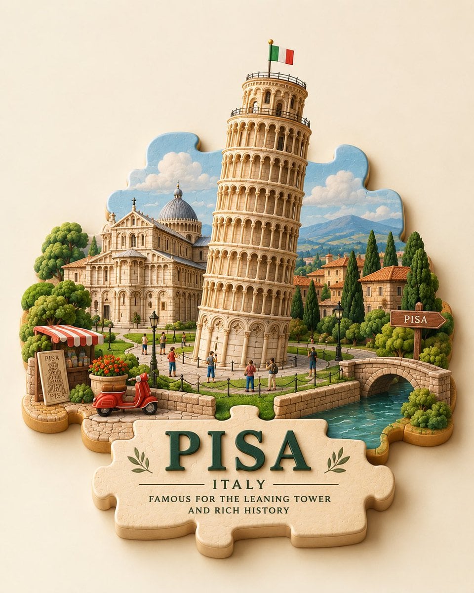 Create a charming 3D puzzle-piece travel scene of [City],... - alternate
