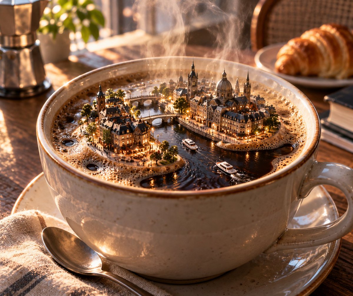 Create a surreal yet photorealistic image of a miniature ...