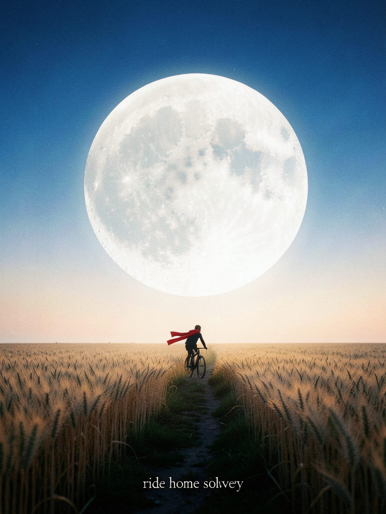 Surreal minimal landscape. An enormous full moon with vis...