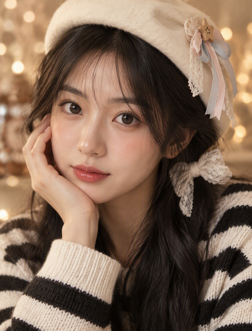 Close up portrait of a young Asian woman with black hair ...