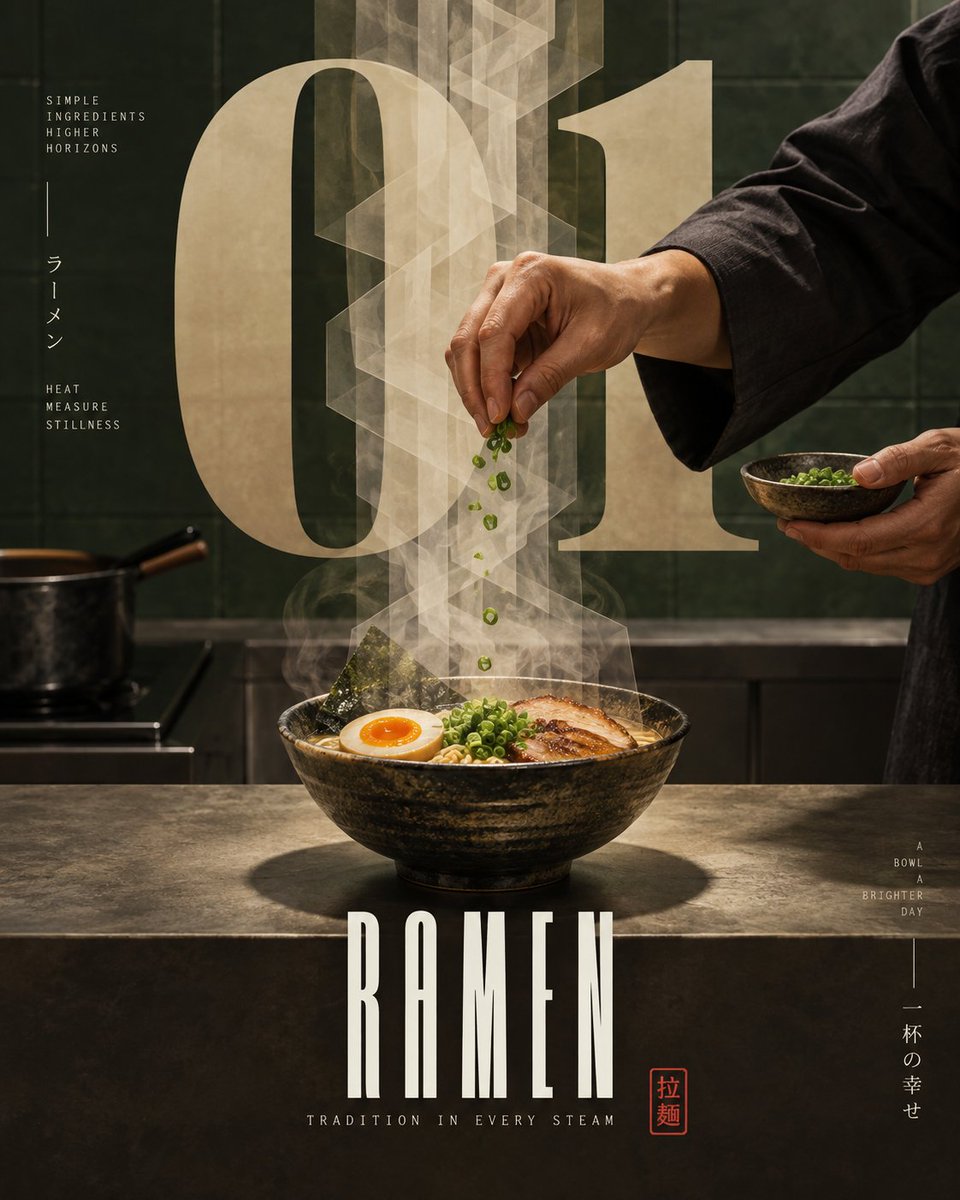 Vertical 4:5 editorial food poster featuring a single pla...