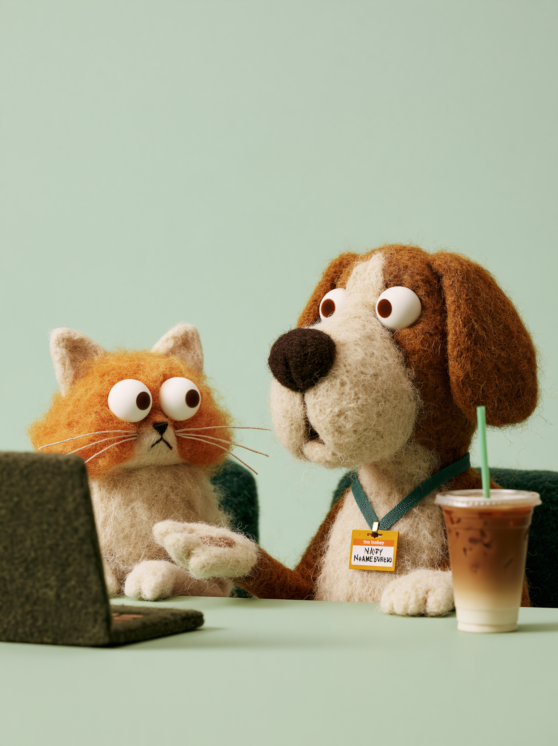 stop-motion felt puppet dog sitting at an office desk exp... - alternate