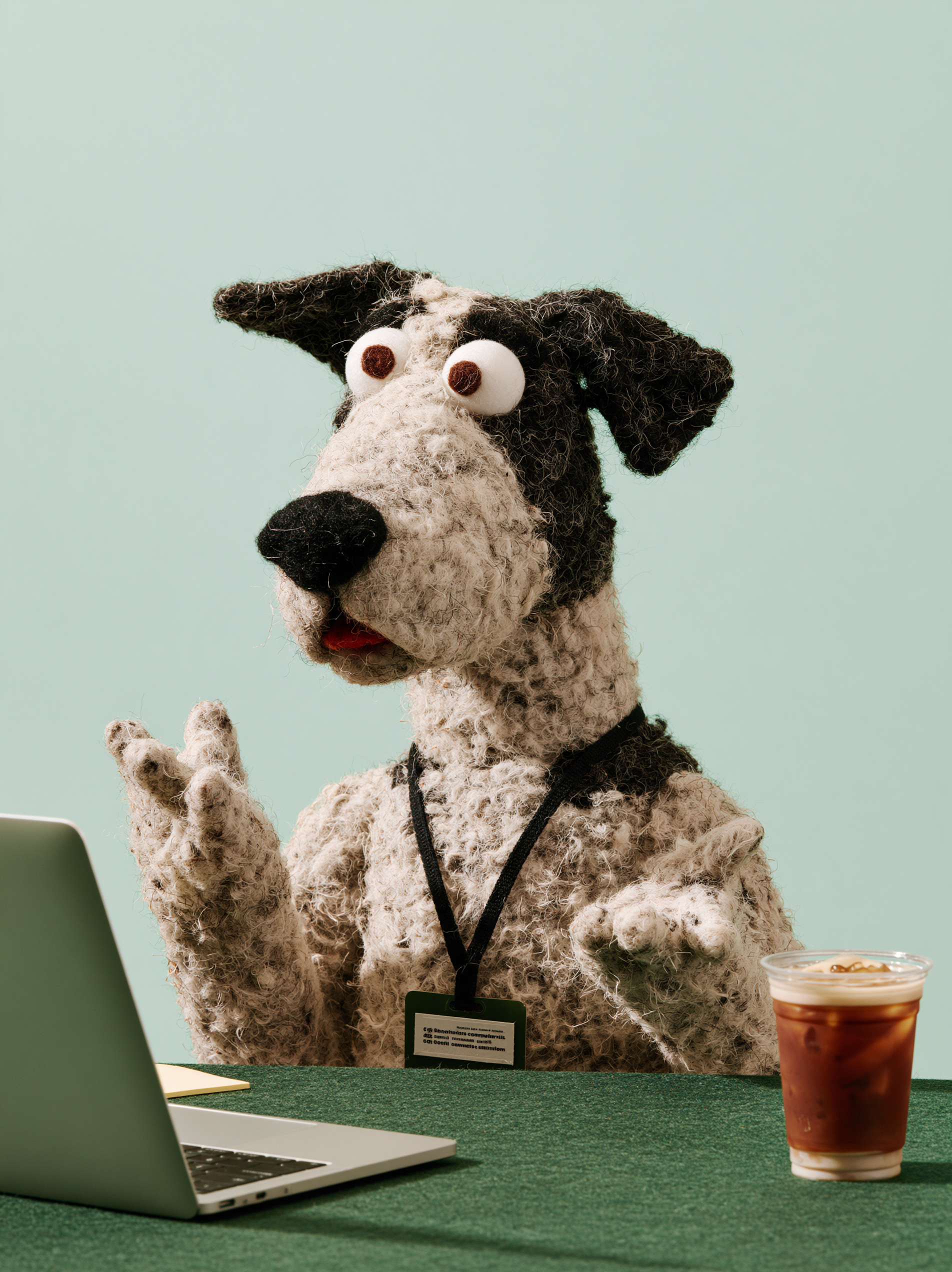 stop-motion felt puppet dog sitting at an office desk exp... - alternate