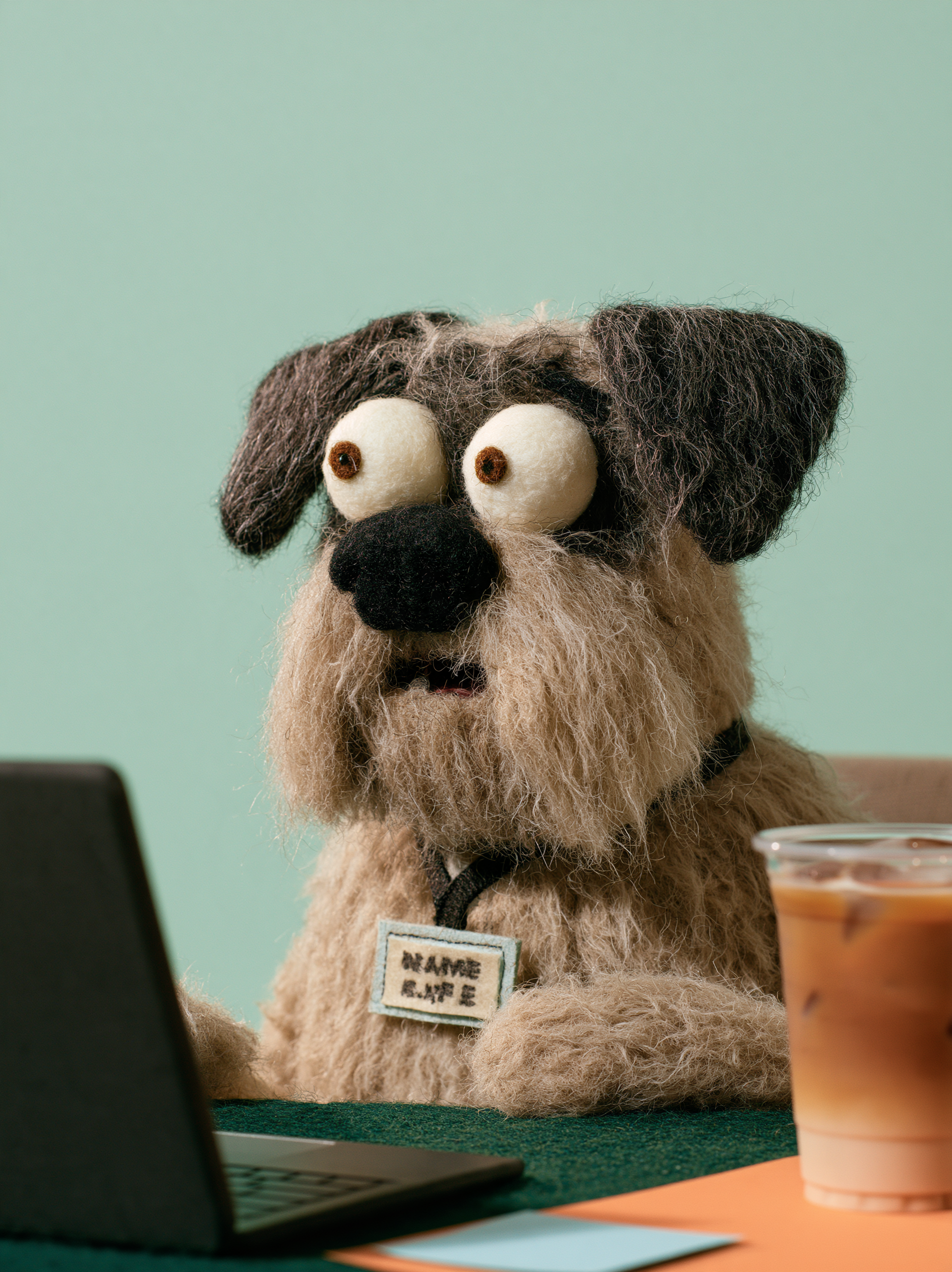 stop-motion felt puppet dog sitting at an office desk exp... - alternate