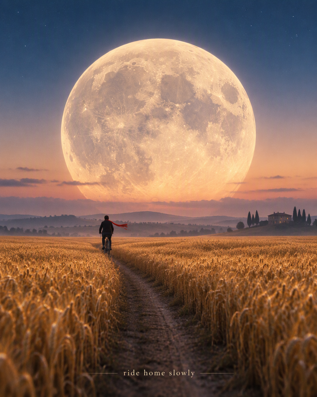 Surreal minimal landscape. An enormous full moon with vis...