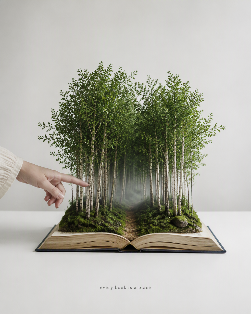 Surreal minimal photograph. A large hardcover book lies o...