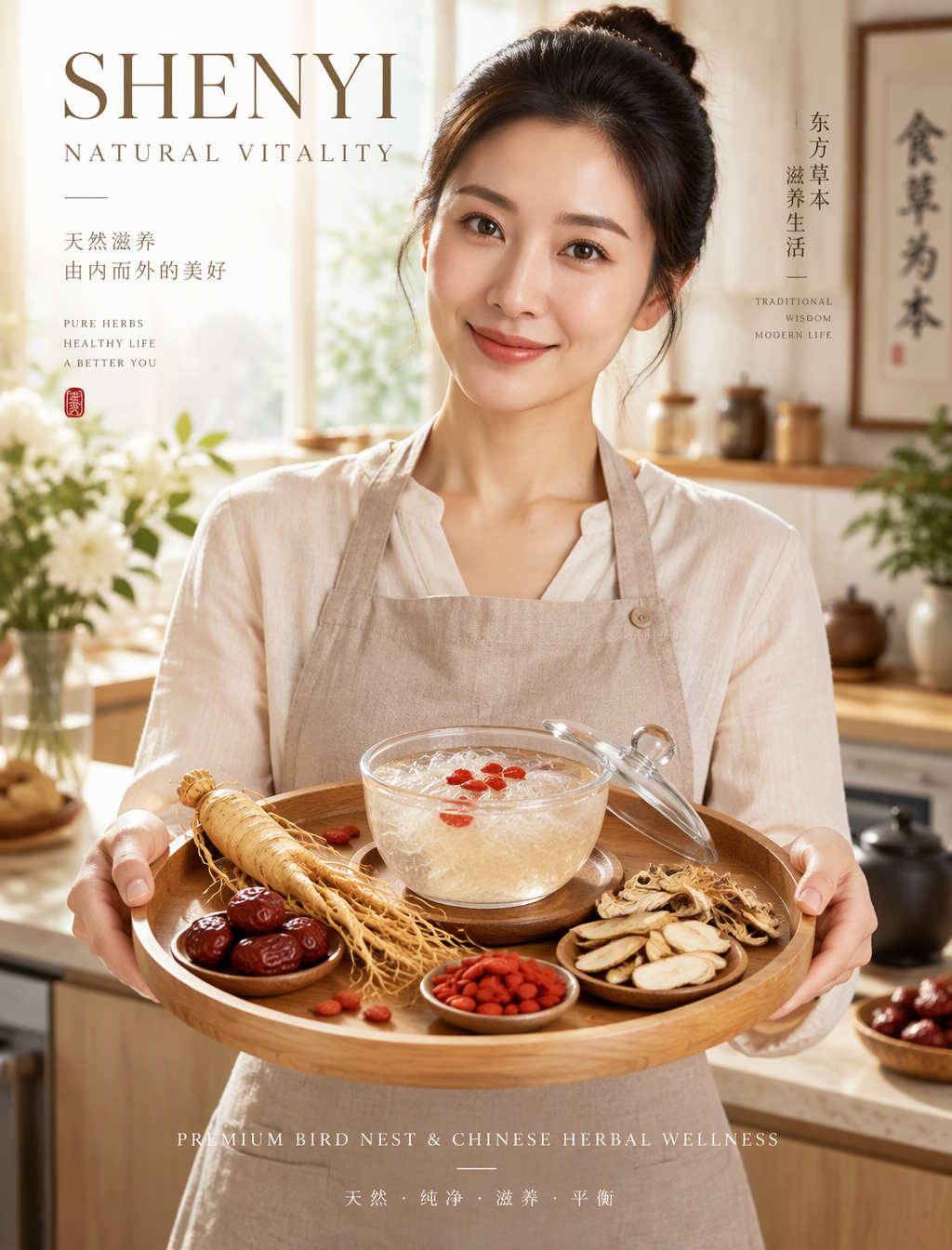 ### 方案 3:新中式高端草本滋补(神怡滋养 / HERBAL NOURISHMENT)画面类型:高净值健康滋补...