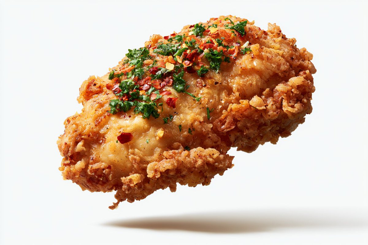 A [Subject] topped with [Garnish], suspended in midair ag...