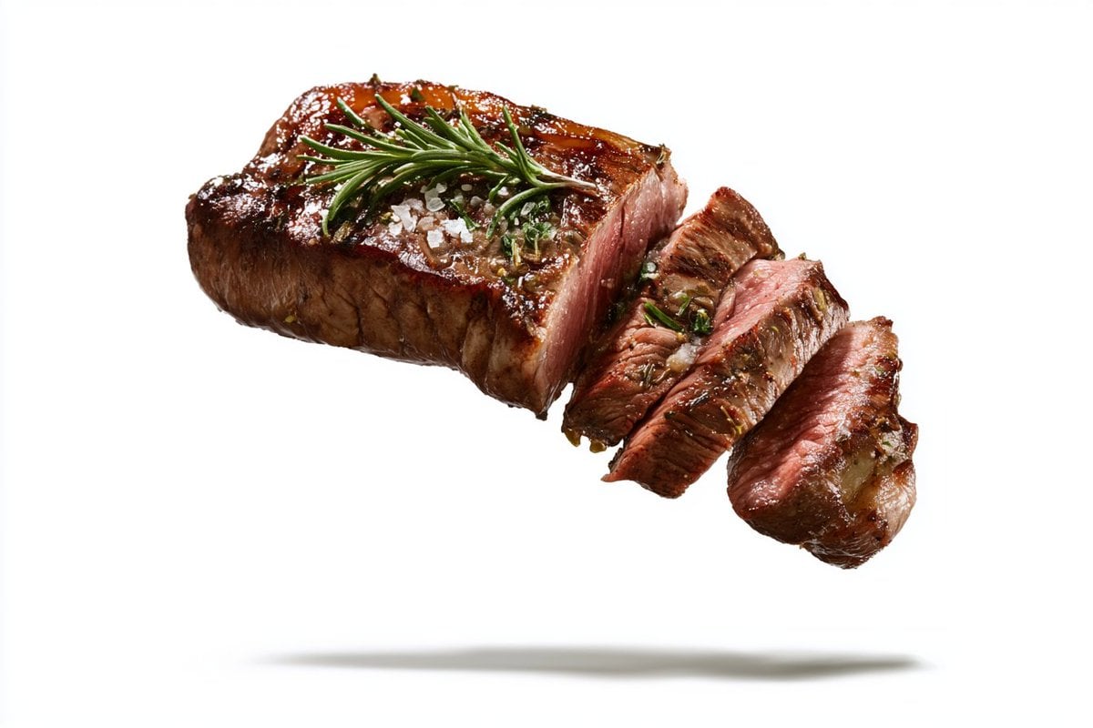 A [Subject] topped with [Garnish], suspended in midair ag... - alternate