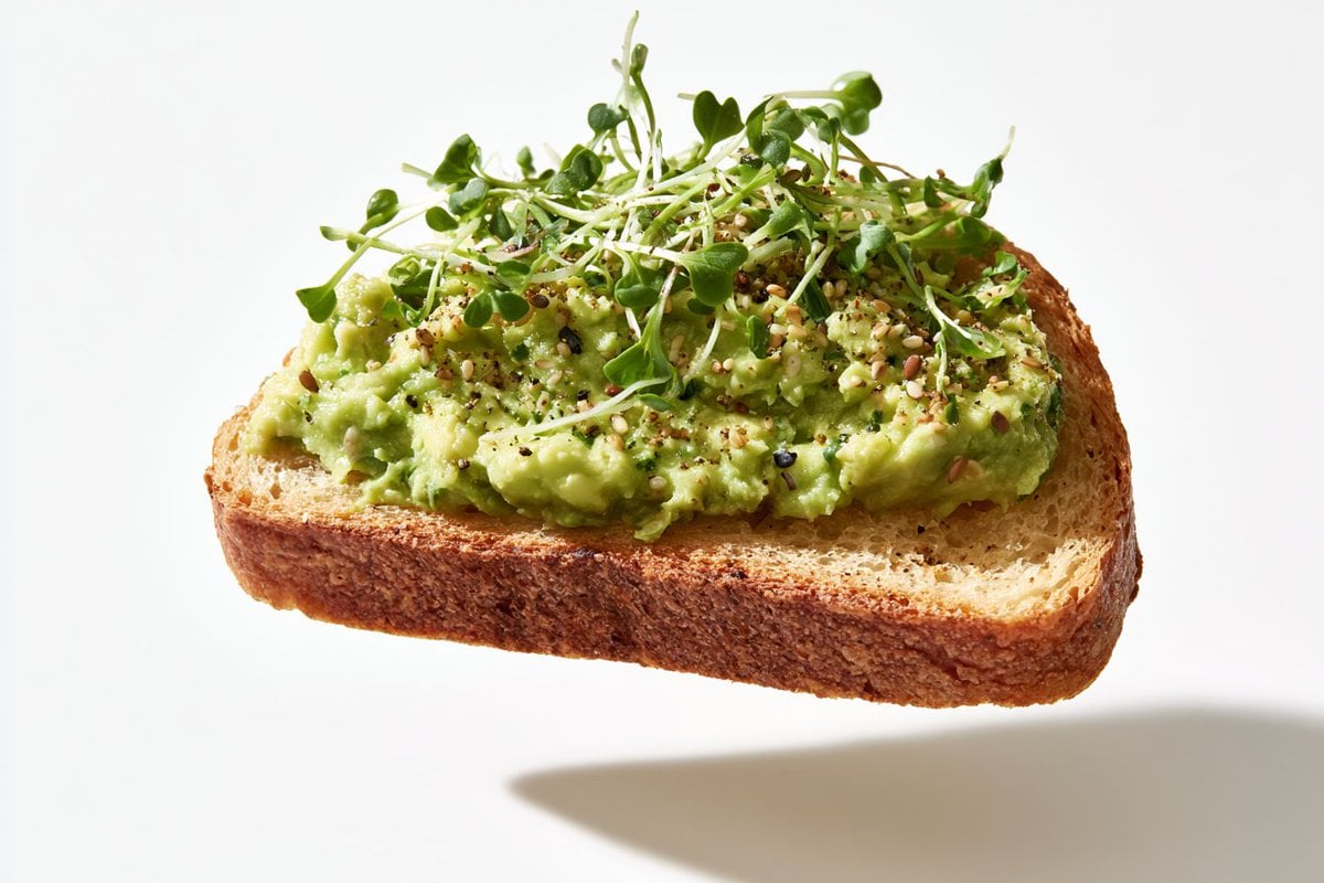A [Subject] topped with [Garnish], suspended in midair ag... - alternate