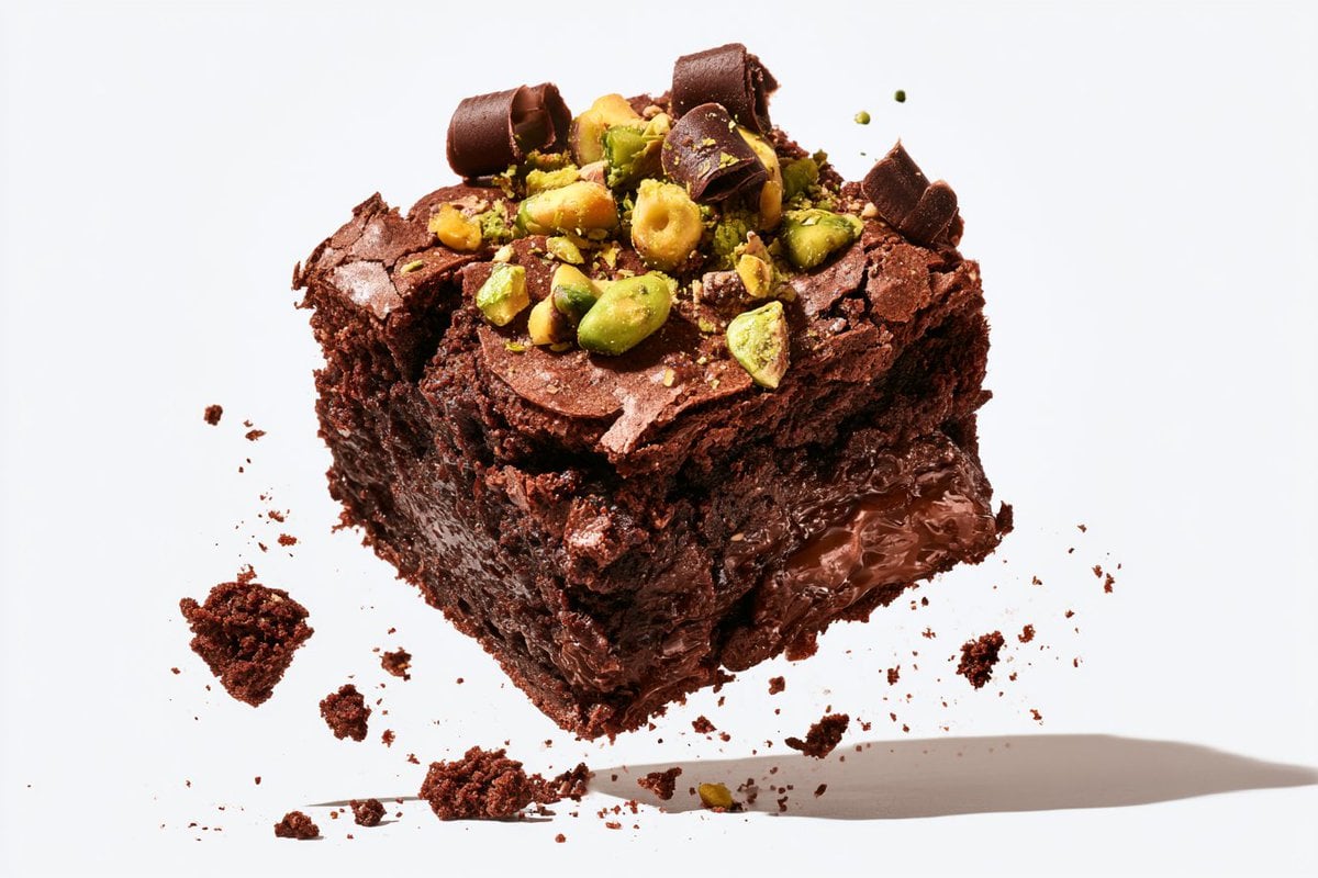 A [Subject] topped with [Garnish], suspended in midair ag... - alternate