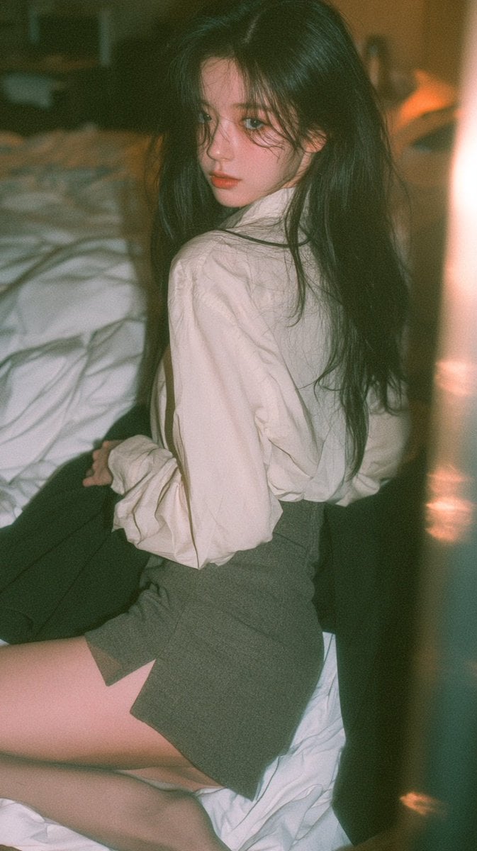 Vertical 9:16, Korean Instagram-style female idol hotel p... - alternate