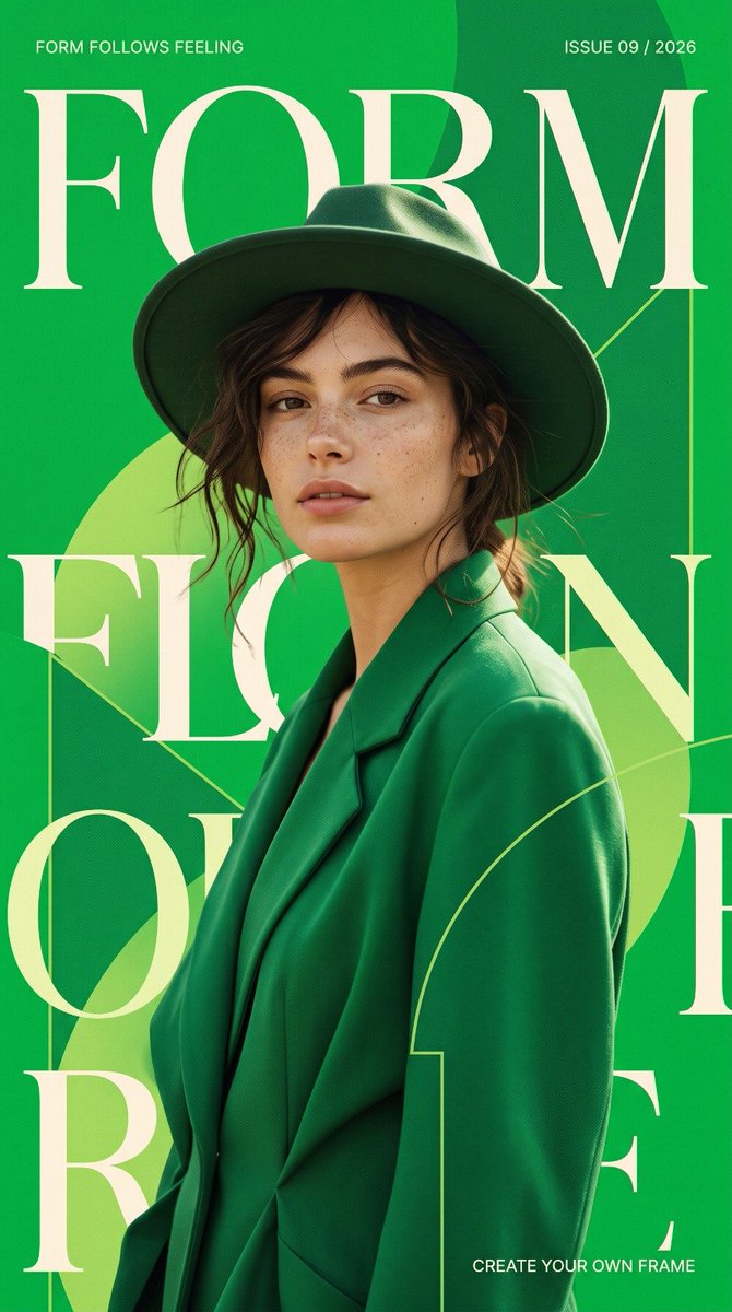 Create a unique 9:16 vertical editorial fashion poster wi...