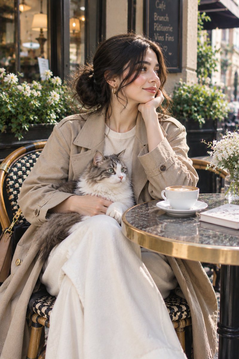 A candid portrait of a beautiful young woman sitting at a...