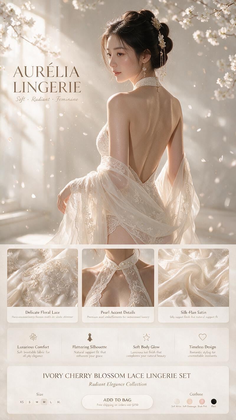 Create a hyper-realistic luxury lingerie e-commerce detai...