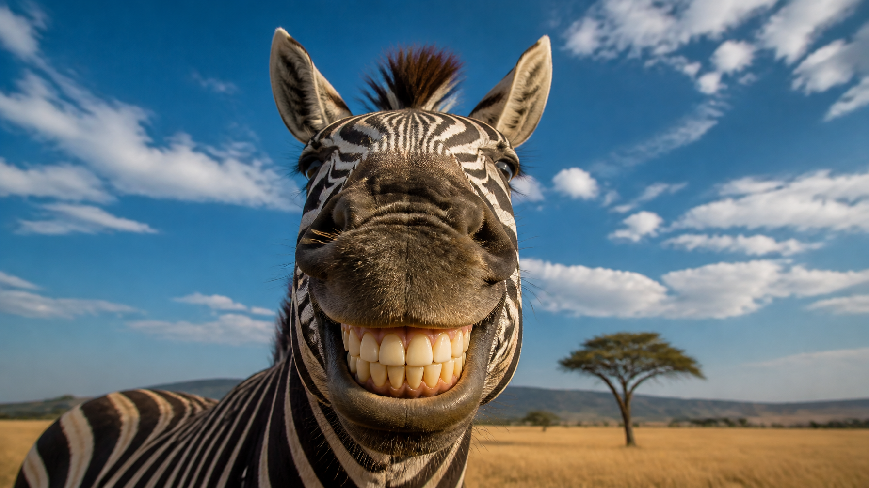 An ultra-realistic nature photograph of a zebra with a wi...