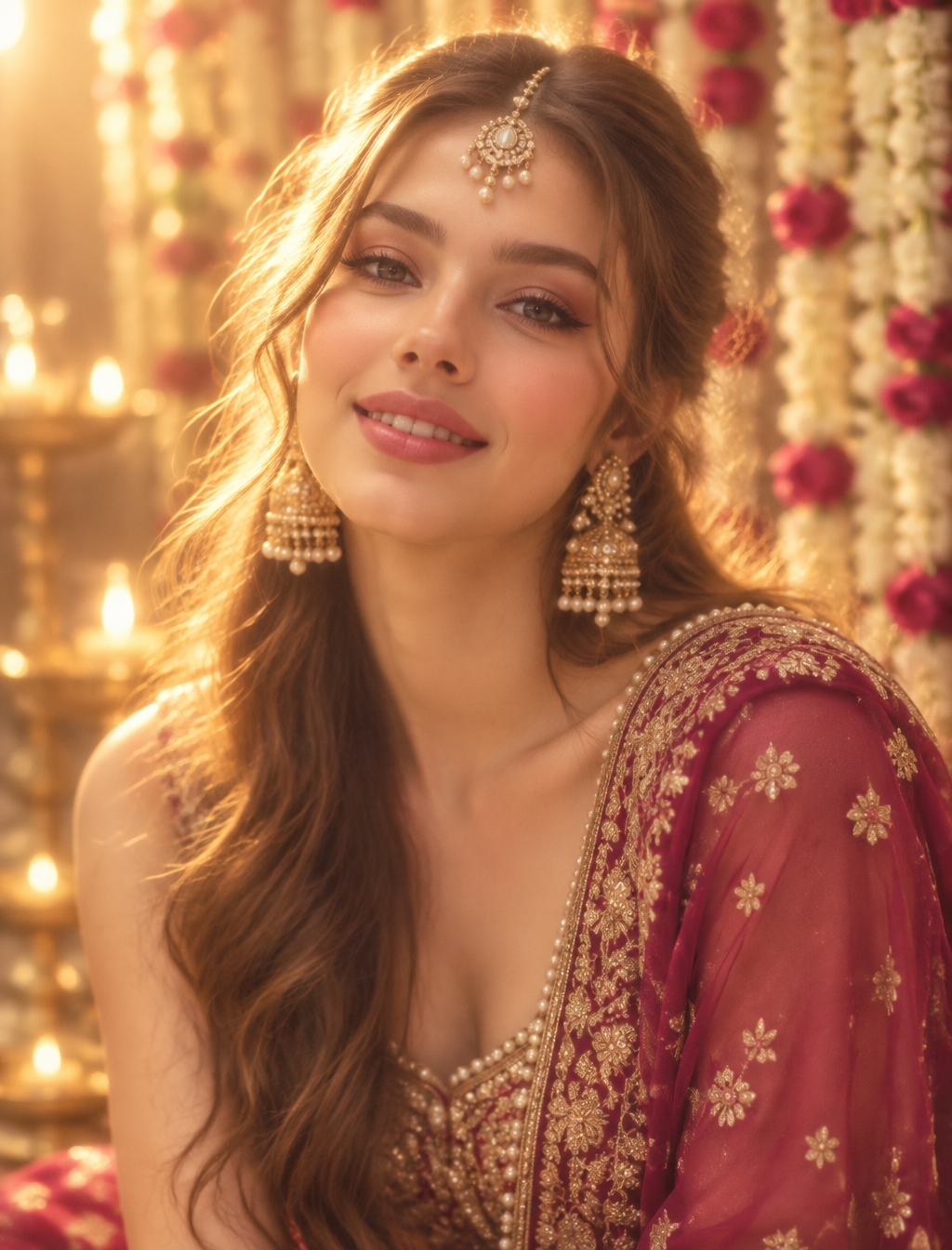 A striking portrait of a woman captured in a soft-focus, ...