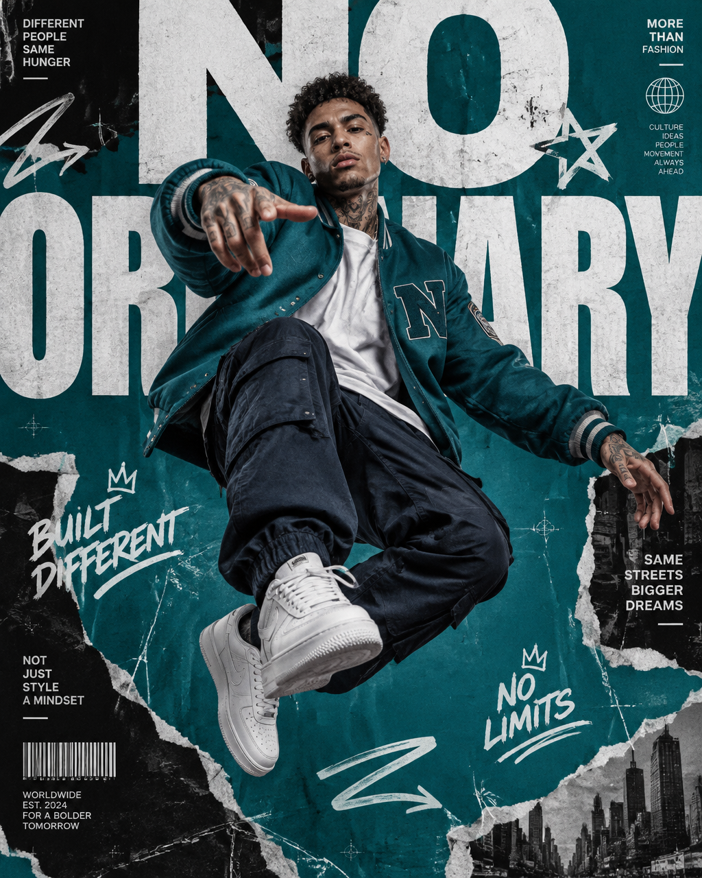 A premium 4:5 urban streetwear editorial advertising post...