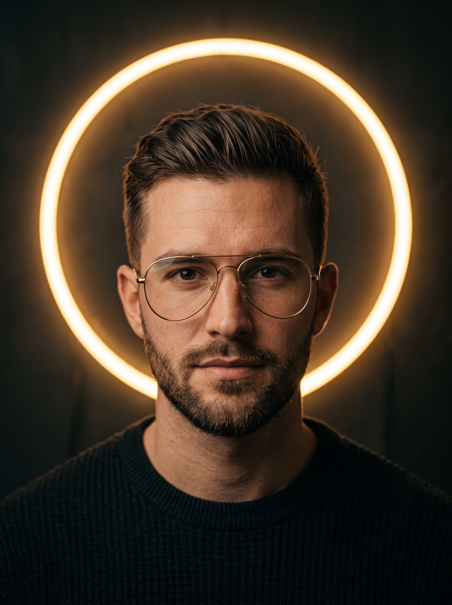 Cinematic portrait of a handsome young man with short sty...