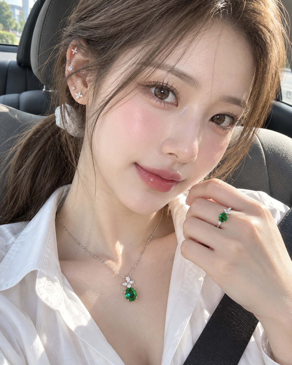 A stunning ultra-photorealistic extreme close-up selfie o...