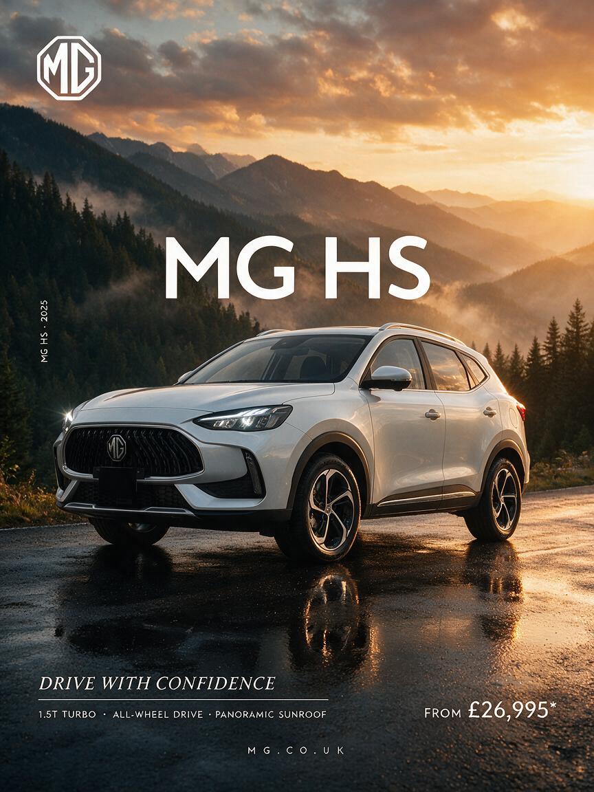 Hyper-realistic professional automotive commercial ad pos...