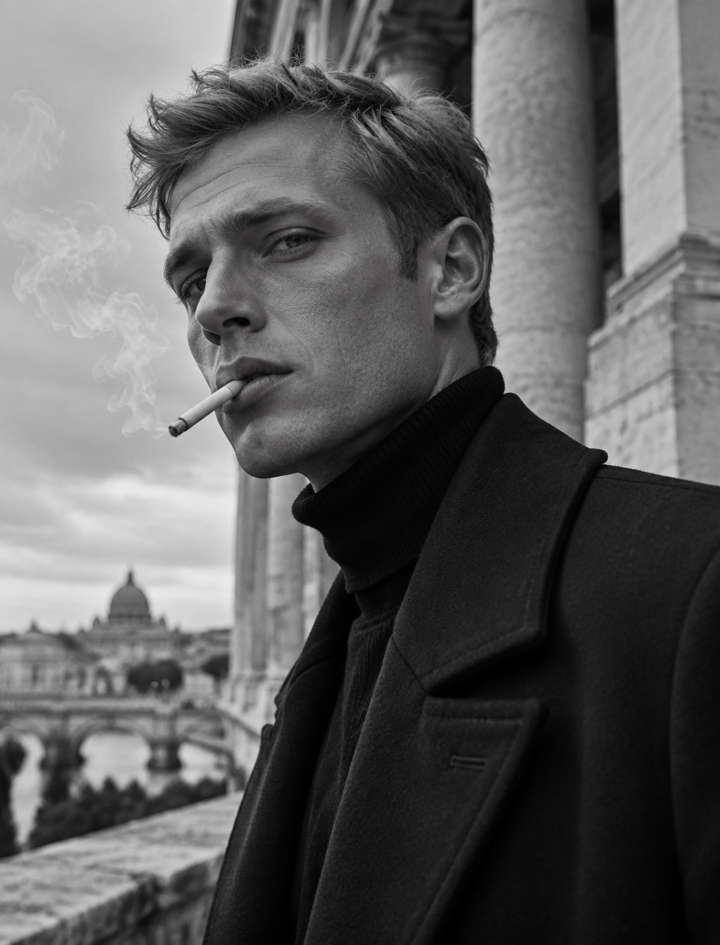Ultra-realistic fashion black and white portrait of a man...