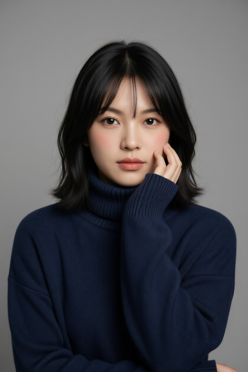 A high-quality studio portrait of a beautiful young East ...