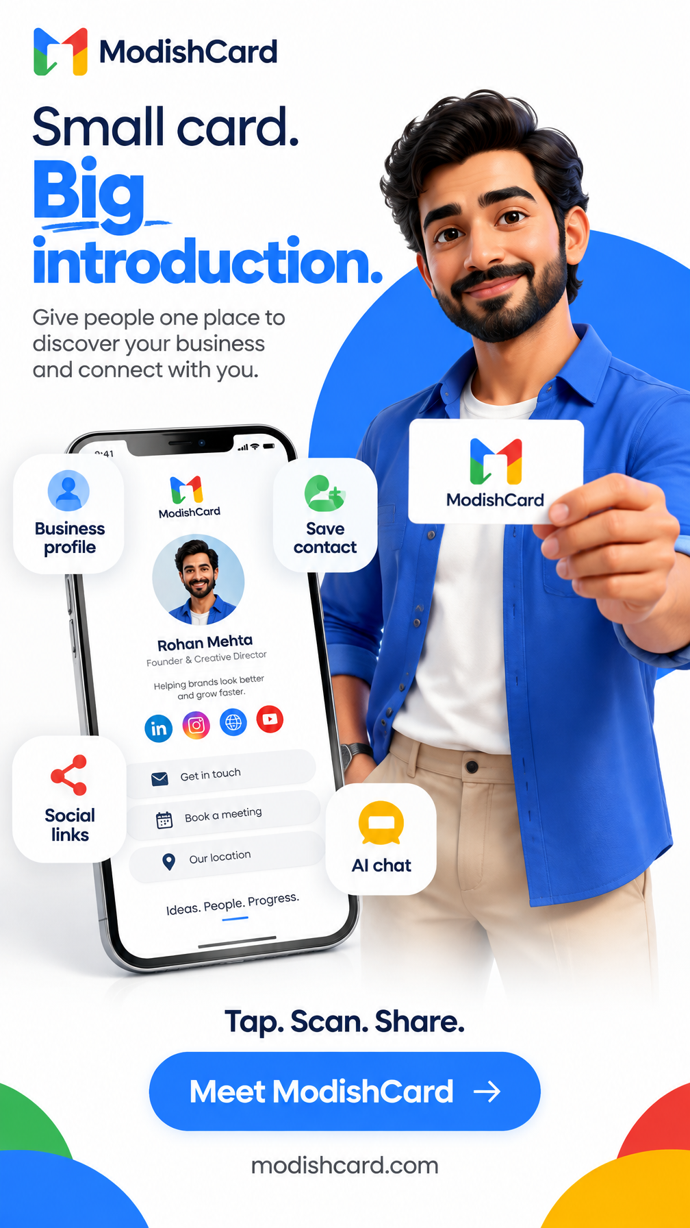 Create a polished 3D advertising poster for ModishCard.FO...