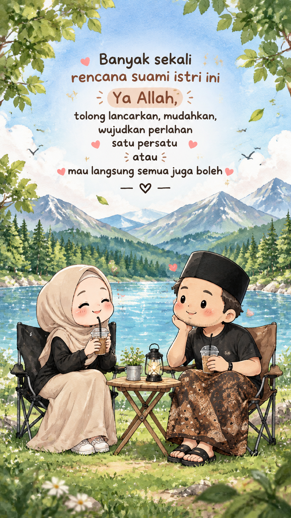 Cute chibi illustration of a young Malaysian Muslim marri...