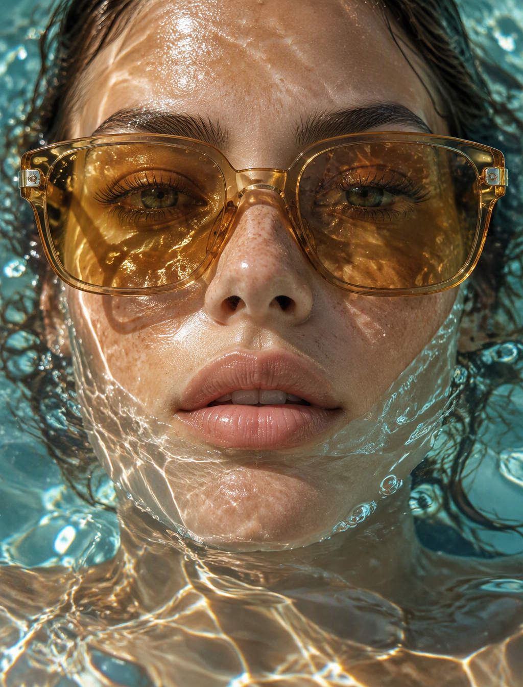 A hyper-realistic close-up portrait captures a woman part...