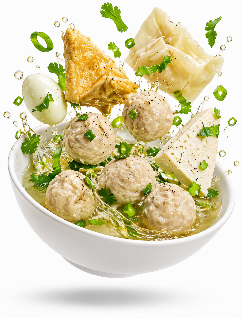 A [Subject] topped with [Garnish], suspended in midair ag...