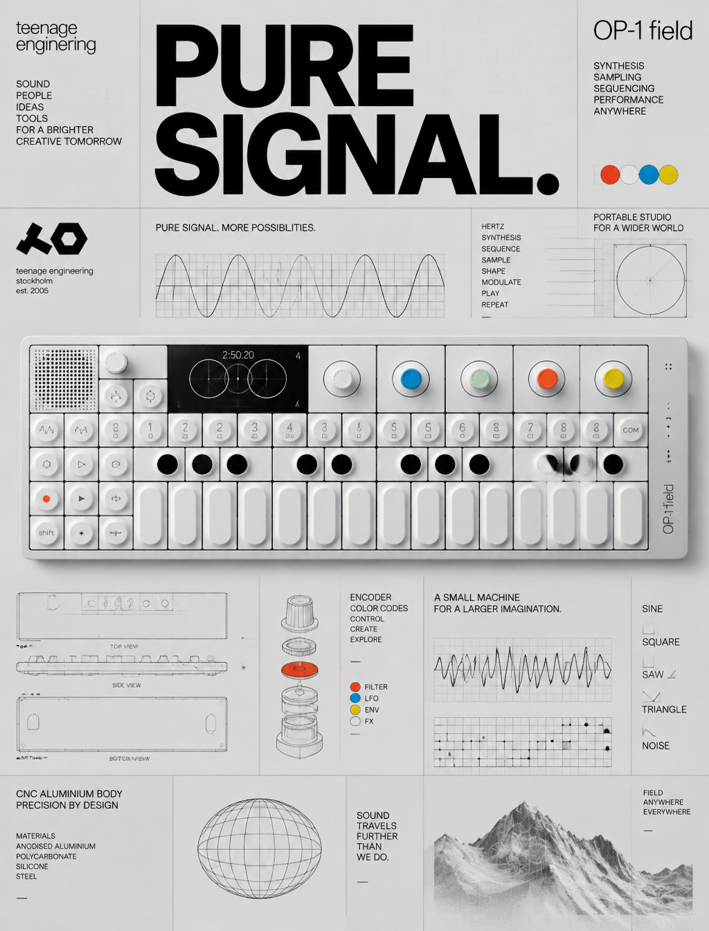 ### 提示词：Teenage Engineering "PURE SIGNAL" 包豪斯机能海报#### [PR...