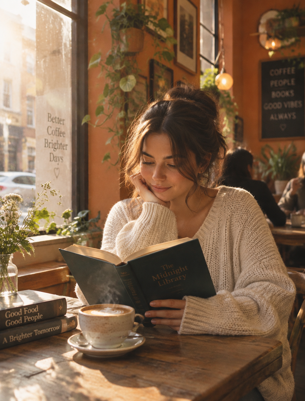 Warm cozy lifestyle photograph of a @ woman with soft nat...