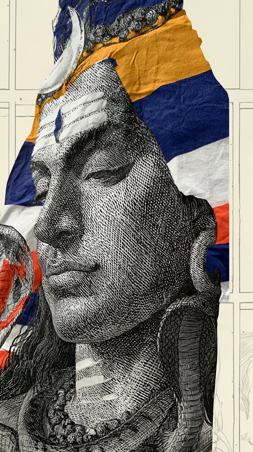 extreme close-up portrait of Lord Shiva, vintage engravin... - alternate