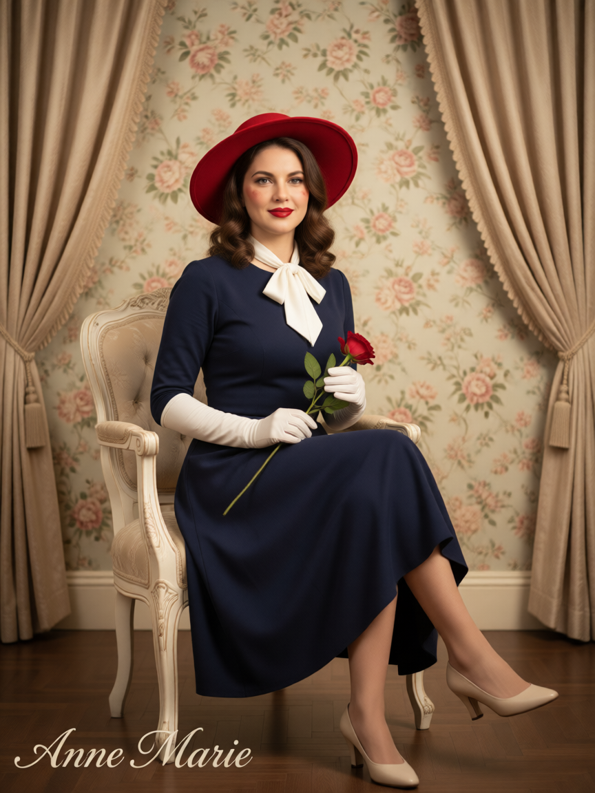 A vintage 1950s studio portrait of an elegant woman with ...