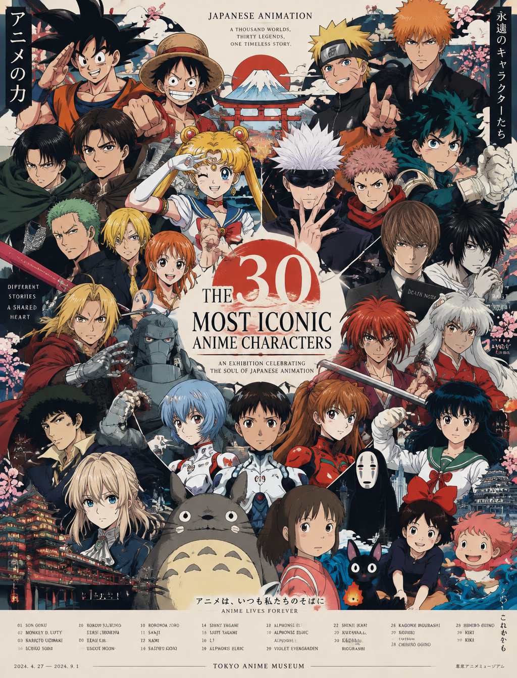 Flat poster design, an exhibition of 30 most iconic anime...
