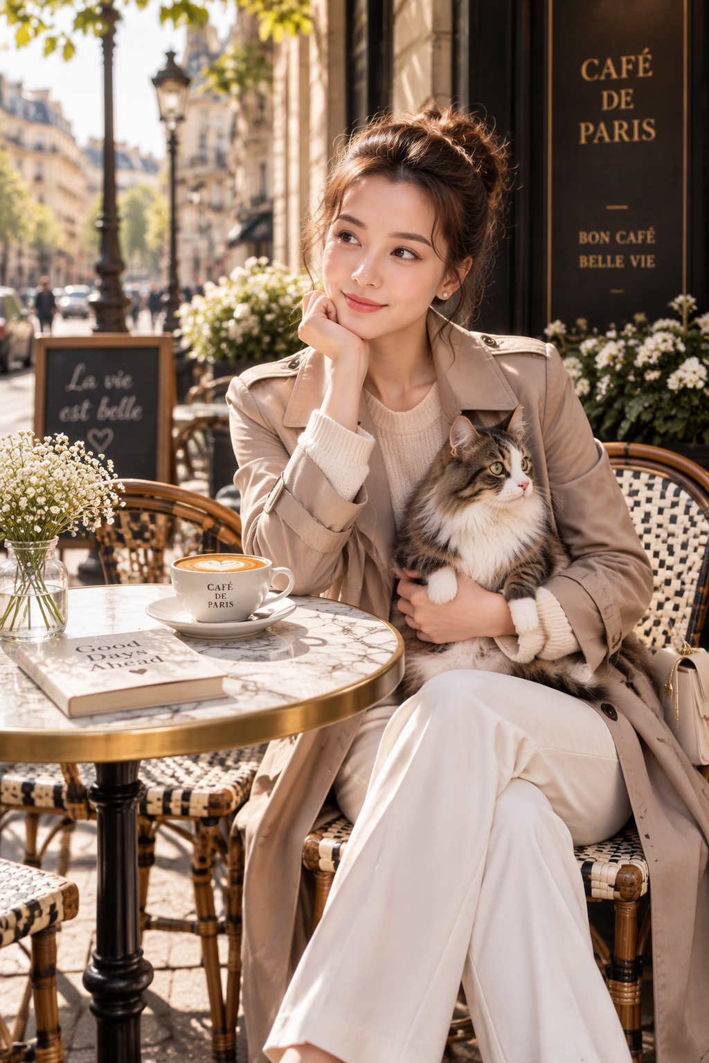 A candid portrait of a beautiful young woman sitting at a...